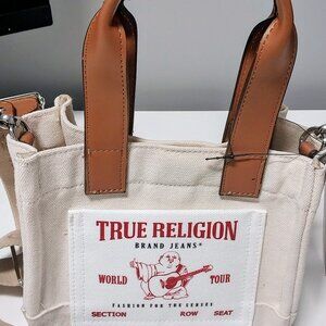NWT True Religion Mini Denim Canvas Tote Crossbody Strap Logo 8”Widex6”Hx4”Deep